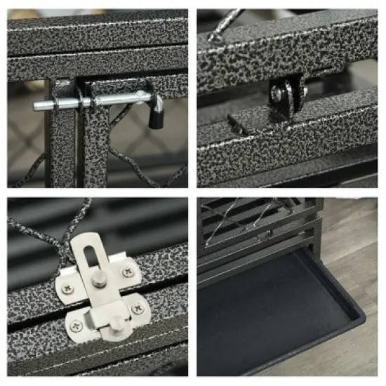 PawHut Heavy Duty Dog Cage Metal Kennel and Crate Dog Playpen with Lockable Wheels, Slide-out Tray, Food Bowl and Double Doors image {5}