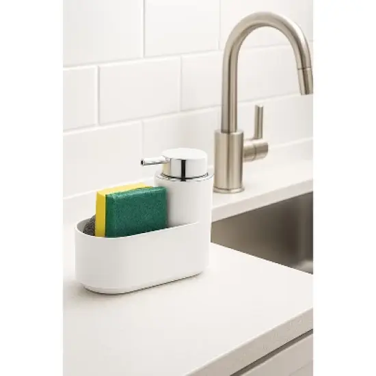 Home Mart Goods White Kitchen Soap Dispenser Caddy Set with Sponge & Scrubber image {2}