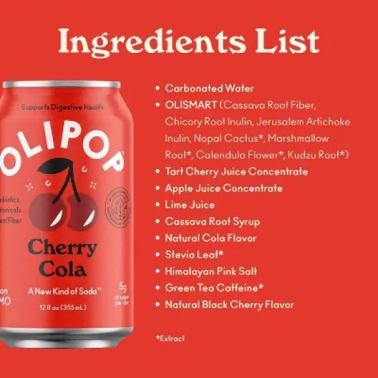 OLIPOP Cherry Cola Prebiotic Soda - 12 fl oz Can image {4}