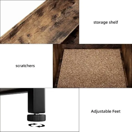 Rustic Brown Cat Litter Box Enclosure with Storage Shelves, Hidden Cabinet with Scratching Pad & Doors image {2}