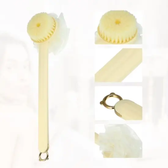 Unique Bargains Double-sided Long Handle with Bath Flower Bath Brush 14.96"x3.94"x2.76" 1 Pc image {2}