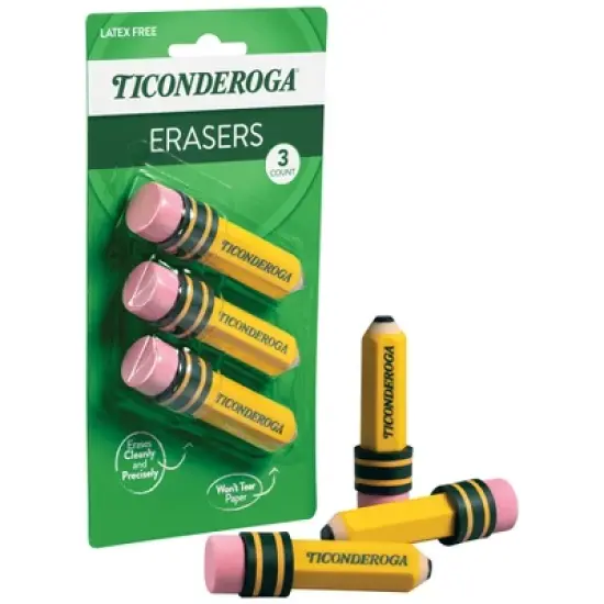 Ticonderoga&reg; Erasers, Pencil Shaped, Yellow, 3 Per Pack, 6 Packs image {3}