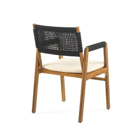 Christopher Knight Home Liliana Rustic 6 Piece Outdoor Acacia Wood Dining Set with Rattan Slatted Table and Cushions image {10}