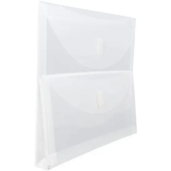 JAM Paper 9 3/4'' x 13'' 12pk Plastic 2 Pocket Envelopes with Hook & Loop Closure, Letter Booklet - Clear image {2}
