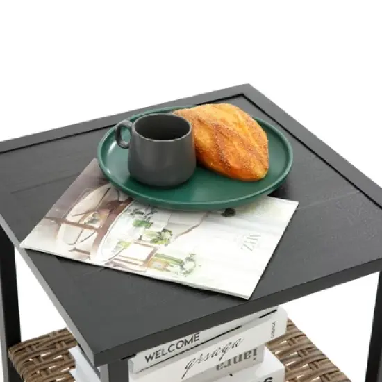 3pcs Outdoor Rattan Chat Furniture Set,  Patio Garden Seating Group Conversation Set with Rocking Chairs and Table -ModernLuxe image {8}