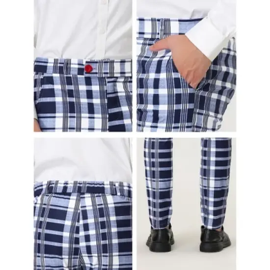 Lars Amadeus Men's Color Block Slim Fit Flat Front Plaid Dress Pants image {5}