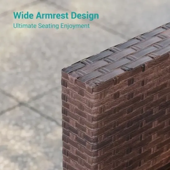 Sonkuki Outdoor Wicker Patio 3-Seat Sofa, PE Rattan Conversation Set With All-Weather Cushions image {4}