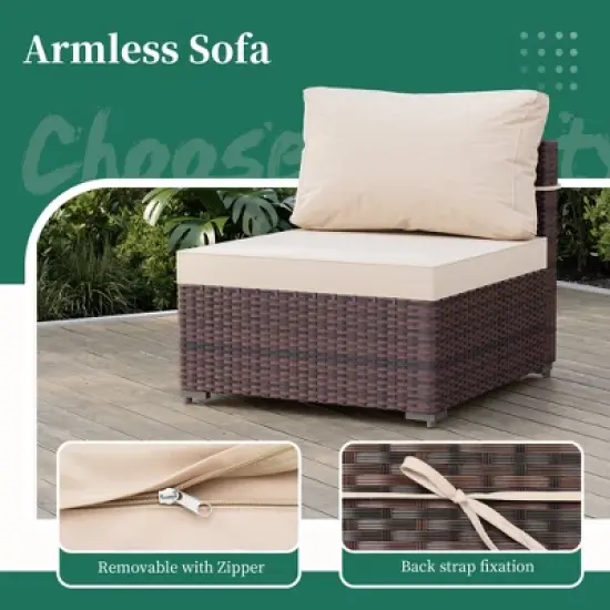 UPHA 9-Piece Rattan Patio Sofa Conversation Set with Cushions image {5}