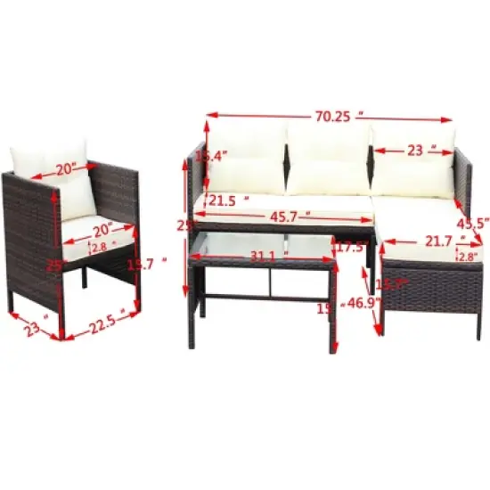 FIONECA 4-Piece Outdoor Patio Wicker Conversation Set, Rattan Sectional Sofa with Beige Cushions & Coffee Table image {5}