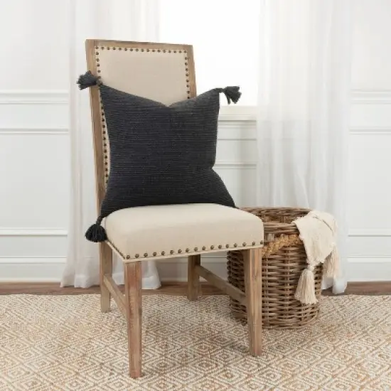 20"x20" Oversize Solid Striped Square Throw Pillow with Tassels Cover - Rizzy Home image {4}