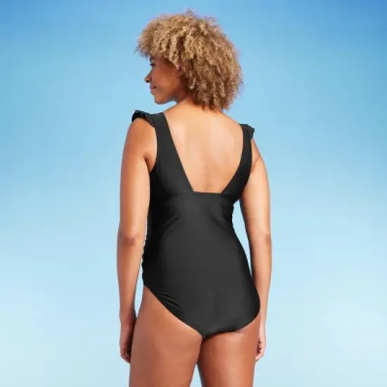 Women's Ruffle Shoulder Ruched Full Coverage One Piece Swimsuit - Kona Sol&trade; image {3}