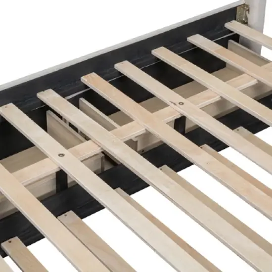 Queen/Full Size Wooden Upholstered Platform Bed Frame with 2 Drawers and 1 Twin/Twin XL Trundle Beige/Gray, 4L -ModernLuxe image {10}