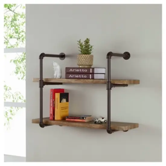 31.5" x 24" Two Tier Industrial Pipe Wall Shelf Brown - Danya B. image {1}