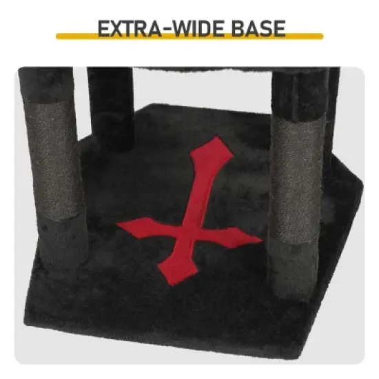 FURNIinspire Pet Tower 50 Inch Gothic Corner Cat Tree Cat Tower Stand with Perch, Scratching Post, Extra Wide Base, Black, 23.4"*23.01"*50" image {4}