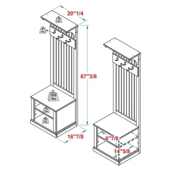 Waylon Rustic Farmhouse Solid Wood Tall Hall Tree - Saracina Home image {7}