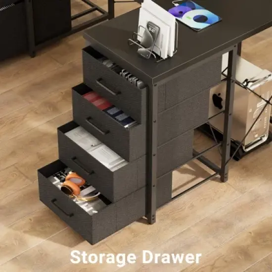 Aheaplus Reversible L Shaped Computer Desk, Home Office Desk with Fabric File Drawers image {3}