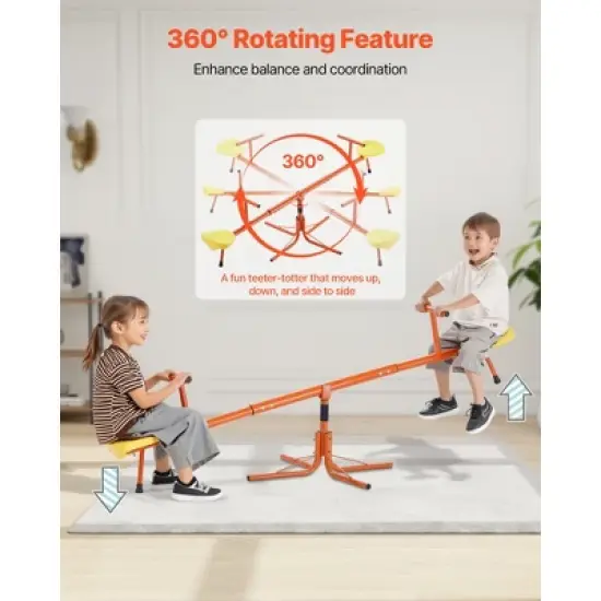 VEVOR Kids Seesaw, 100 lbs Load Capacity per Seat, Sit and Spin Teeter Totter, Swiveling 360 Degrees Rotating for Aged 3+, Orange&Yellow image {5}