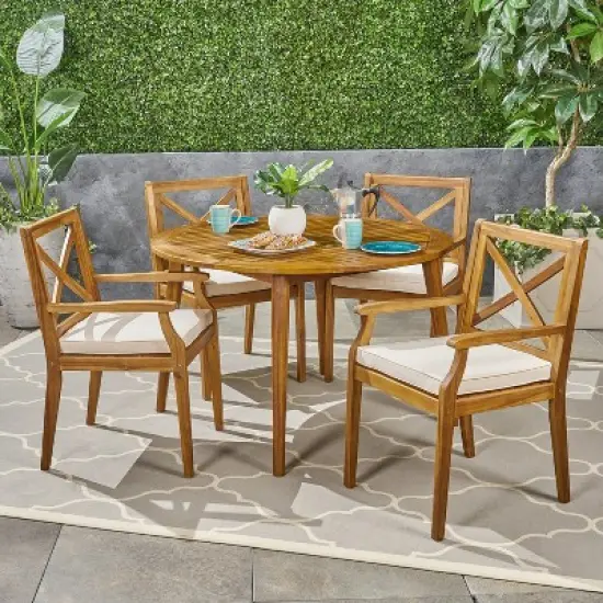 Christopher Knight Home Mayne Outdoor Acacia Wood 5 Piece Dining Set with Cushions image {10}