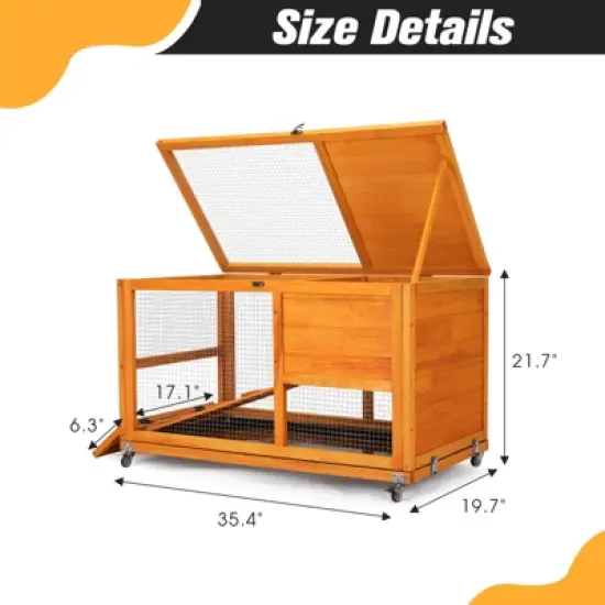 AZL1 Life Concept Pet Crates and Houses 2-Tier Rabbit Hutch, Bunny Cage with Run, Openable Roof, Pet House for Guinea Pigs, Orange, 21.9"*58.9"*28.5" image {2}
