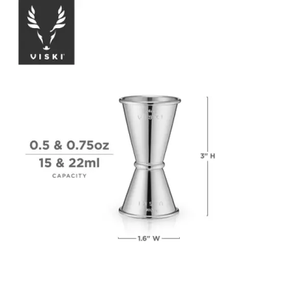 Viski Small Double Measure for Cocktails, Bar Tools and Accessories Stainless Steel Bartender Tool Measuring Shot Set of 1 image {2}