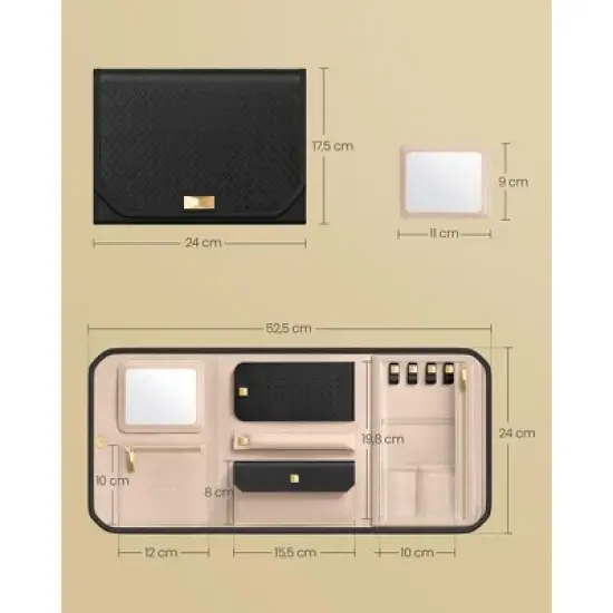 Travel Jewelry Case, Foldable Jewelry Organizer with Mirror, Large Capacity Jewelry Roll, Woven Embossed PU Leather, Gift Idea image {3}