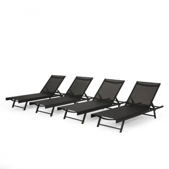 GDFStudio Simon Outdoor Mesh and Aluminum Armless Adjustable Chaise Lounges (Set of 4) image {10}