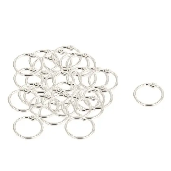 Unique Bargains Metal Hinged Book Memo Binder Loose Leaf Ring Silver Tone 30 Pcs 0.8" Inner Dia image {5}