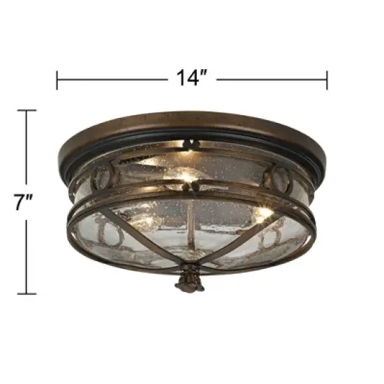 John Timberland Beverly Drive Rustic Flush Mount Outdoor Ceiling Light Bronze 7" Clear Seedy Glass for Post Exterior Barn Deck House Porch Yard Patio image {6}
