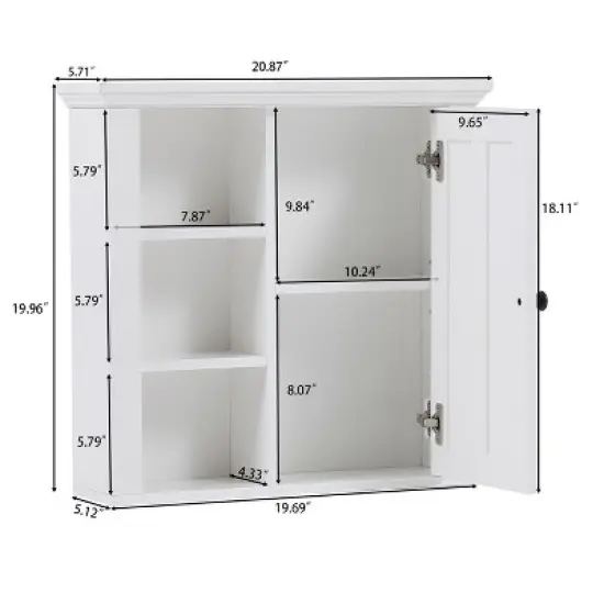 LuxenHome White MDF Wood Bathroom Wall Storage Cabinet image {2}