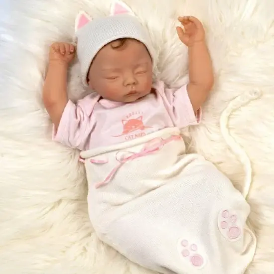 Paradise Galleries Reborn Baby Doll Girl - 18 inch Sleeping Kitten with Rooted Hair, Made in GentleTouch Vinyl, 5-Piece Realistic Doll Gift Set image {4}