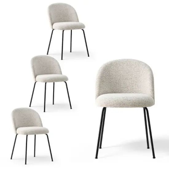 Nano Linen Upholstered Dining Chairs Set of 4,Wider Seat Armless Dining Room Chair with Metal Leg for Kitchen Dining Room Farmhouse-Maison Boucle image {1}