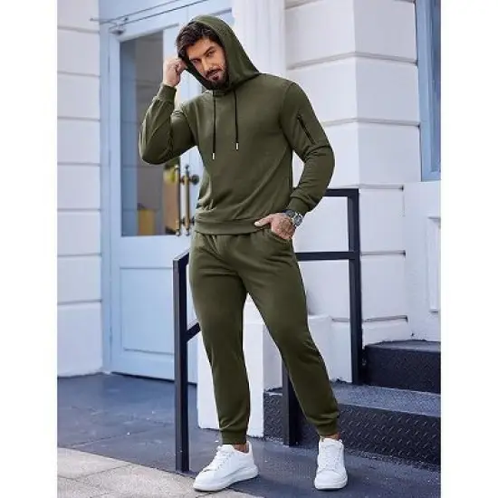 COOFANDY Men's Tracksuit 2 Piece Hooded Athletic Sweatsuits Casual Running Jogging Sport Suit Sets image {10}