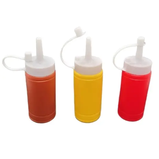 Handy Housewares 3 pc Condiment Squeeze Bottles Set - 4 oz Mini Dispensers for Ketchup, Mustard & BBQ Sauce image {1}