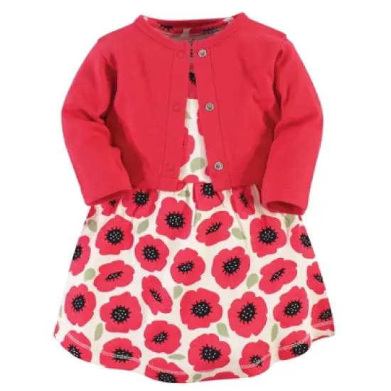 Touched by Nature Baby and Toddler Girl Organic Cotton Dress and Cardigan 2pc Set, Poppy image {4}