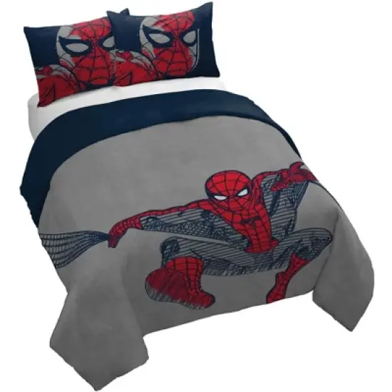 Saturday Park Marvel Spiderman Web Stripe 100% Organic Cotton Duvet Cover & Sham Set image {7}