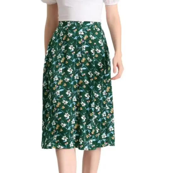 Allegra K Women's Boho Floral High Waist Split A Line Midi Skirt image {9}