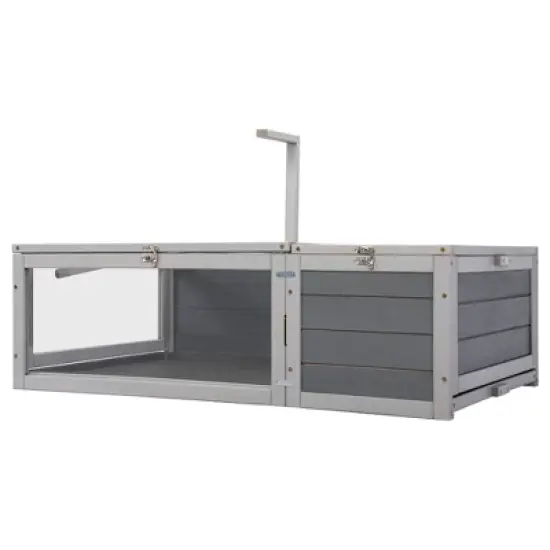 DOMETOUR Tortoise House Wooden Turtle Habitat with Removable Top and Tray for Indoors and Outdoors Gray image {4}