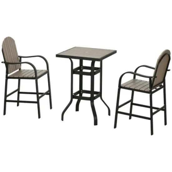 Resenkos Aluminum Frame 3 Pieces Bar Set, Two Tall Chairs, HDPE, Aluminum, Brown And Black image {11}