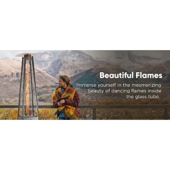 Fire Sense Pyramid Flame Patio Heater 40,000 BTU Outdoor Propane Heater Tower with Wheels - Hammered Platinum Finish image {14}