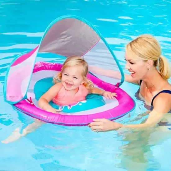 SwimWays Inflatable Baby Spring Pink Fish Round Pool Float with Protective Sun Canopy for Ages 9 to 24 Months (2 Pack) image {2}