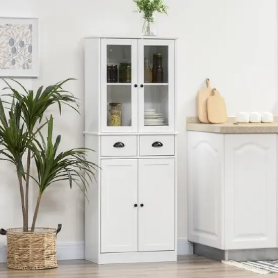 HOMCOM 61" Freestanding Kitchen Pantry, Storage Cabinet with Soft Close Doors, Adjustable Shelves, and 2 Drawers, White image {1}
