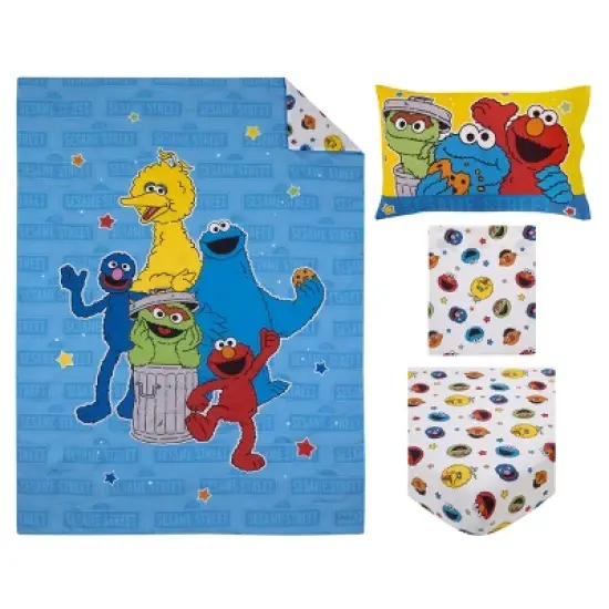 Sesame Street Come and Play Blue, Green, Red and Yellow, Elmo, Big Bird, Cookie Monster, Grover, and Oscar the Grouch 4 Piece Toddler Bed Set image {7}