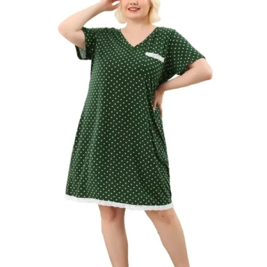 Agnes Orinda Womens Plus Size V Neck Polka Dots Short Sleeve Sleepwear Pajamas Nightgown image {14}