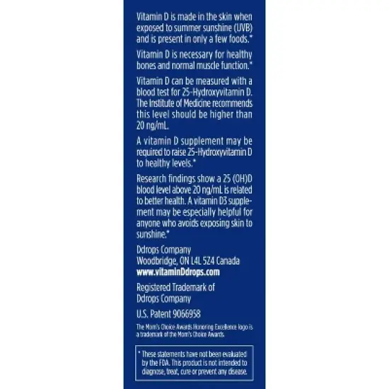 Ddrops Liquid Vitamin D3 Drops 2000 IU (50 mcg) - 180 drops - 0.17 fl oz image {2}