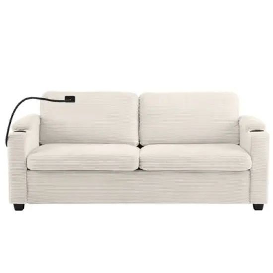 GlasFlength Seating Sets, Spacious Striped Sectional Sofa, Perfect for Social Gatherings, Beige, 72.8"*30.7"*33" image {1}