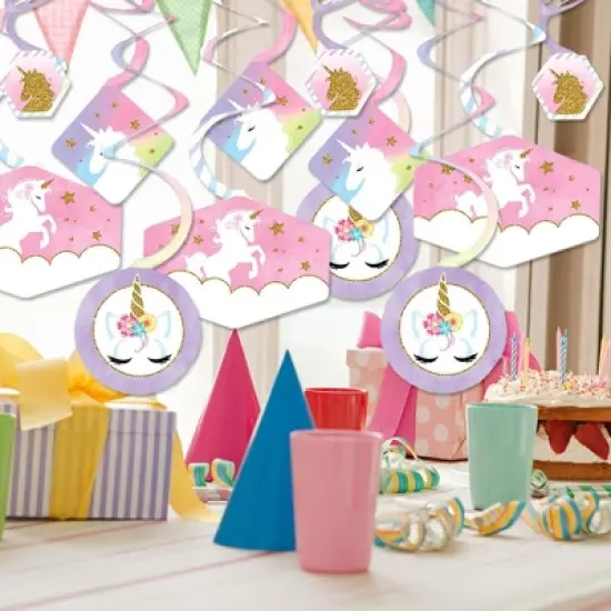 Big Dot of Happiness Rainbow Unicorn - Magical Unicorn Baby Shower or Birthday Party Hanging Decor - Party Decoration Swirls - Set of 40 image {1}