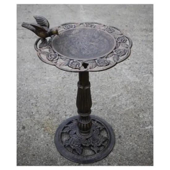 28" Rose BirdBath - Antique Bronze - Oakland Living: Cast Aluminum, Maintenance Free, Freestanding image {3}