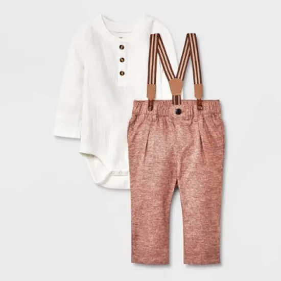 Baby Boys' Jaspe Flannel Suspender Set - Cat & Jack&trade; Cream image {4}