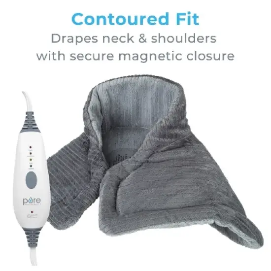 Pure Enrichment PureRelief  with 4 Heat Settings and Magnetic Closure Neck and Shoulder Heating Pad  - 14" x 22" - Charcoal Gray image {3}