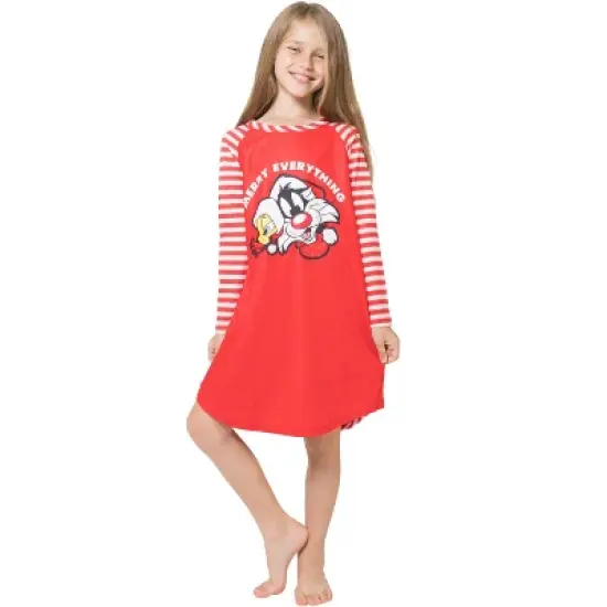 Looney Tunes Girls Christmas Pajamas Tweety Bird Sylvester Cat Pajama Nightgown image {3}